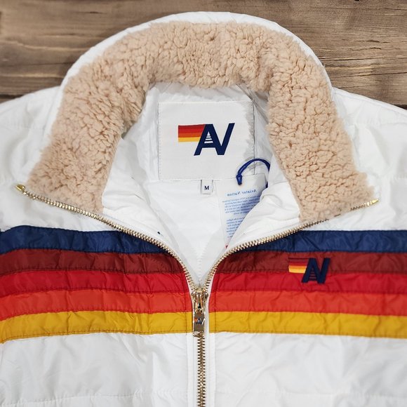 Aviator Nation 5 Stripe Puffer Jacket White Medium M - Picture 6 of 7